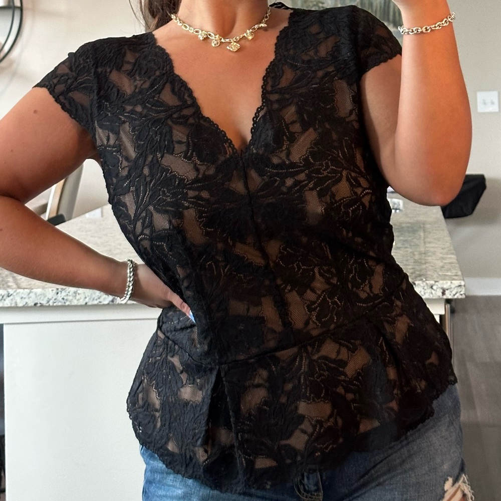 NWT White House Black Market Black Lace Blouse